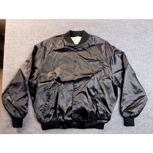 Vintage Satins Bomber Jacket XXL Black Nylon Texas Rose Horse Ranch USA Made Y2K